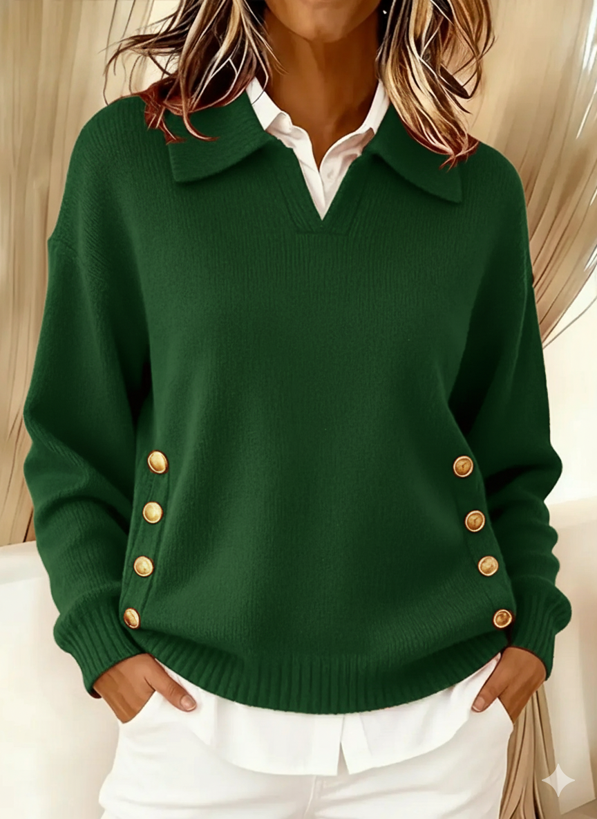 Navira - Side-Button Knit Polo Neck Sweater