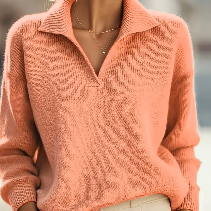 Rilena - V-Neck Rib-Knit Polo Sweater