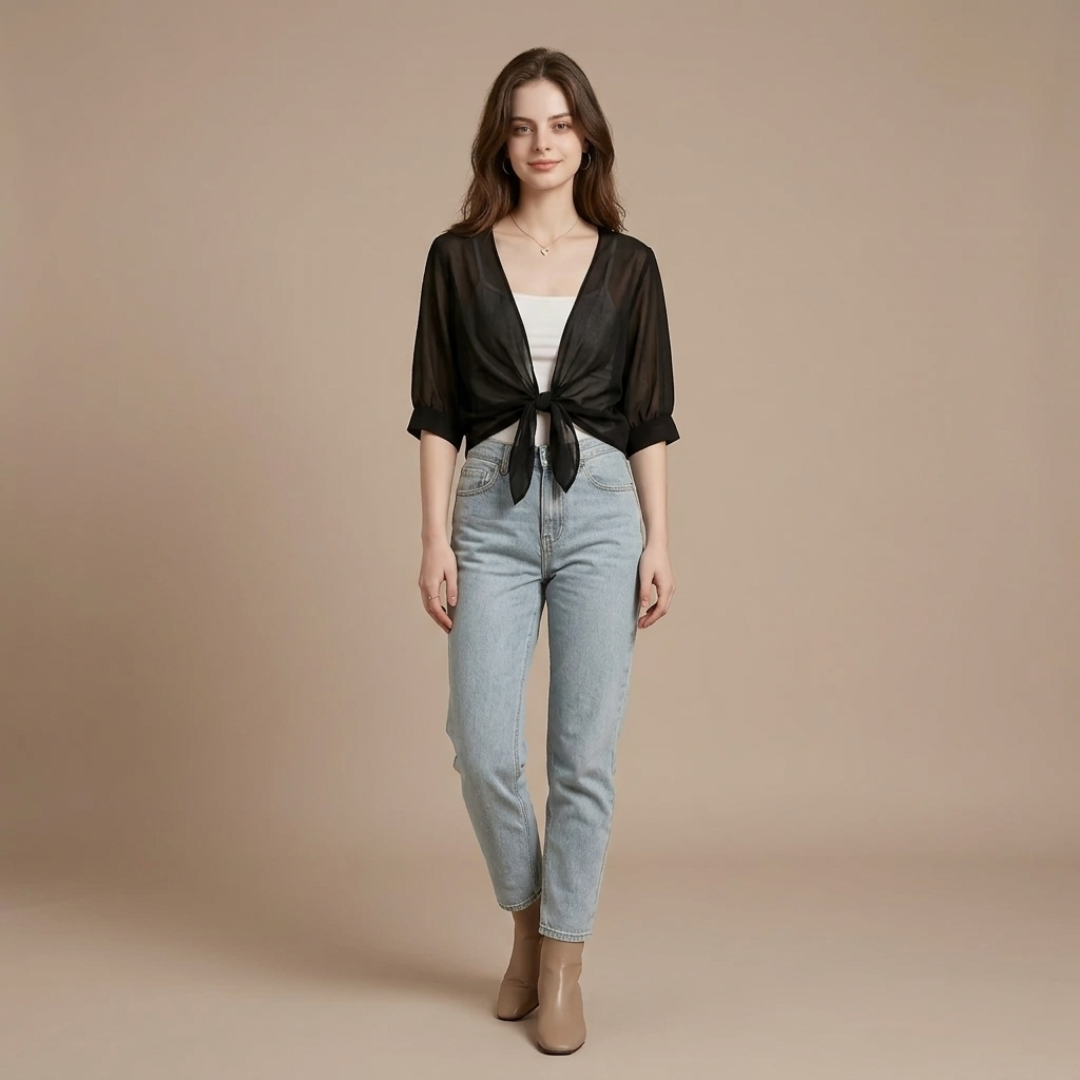 Nevora - Front-Tie Chiffon Bolero