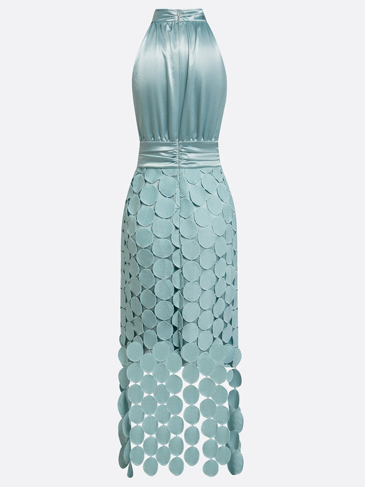 Linara - Circular Appliqué Satin-Finish Midi Dress