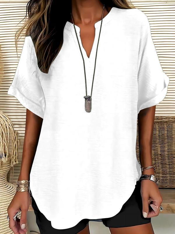 Arlise - Notched-Neck Plain-Weave Blouse