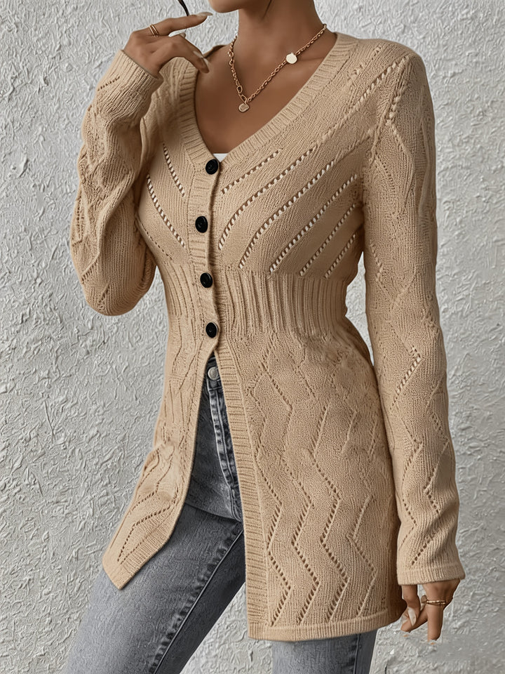 Renaya - V-Neck Textured Knit Cardigan Sweater