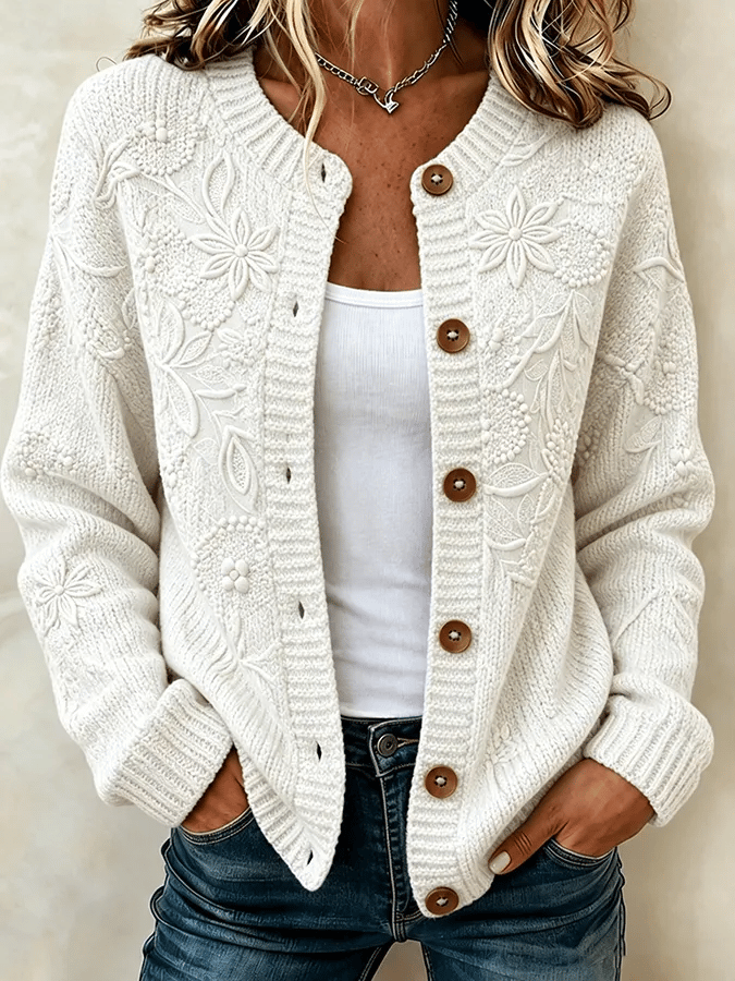 Solira - Maple Leaf Print Fine-Gauge Knit Cardigan