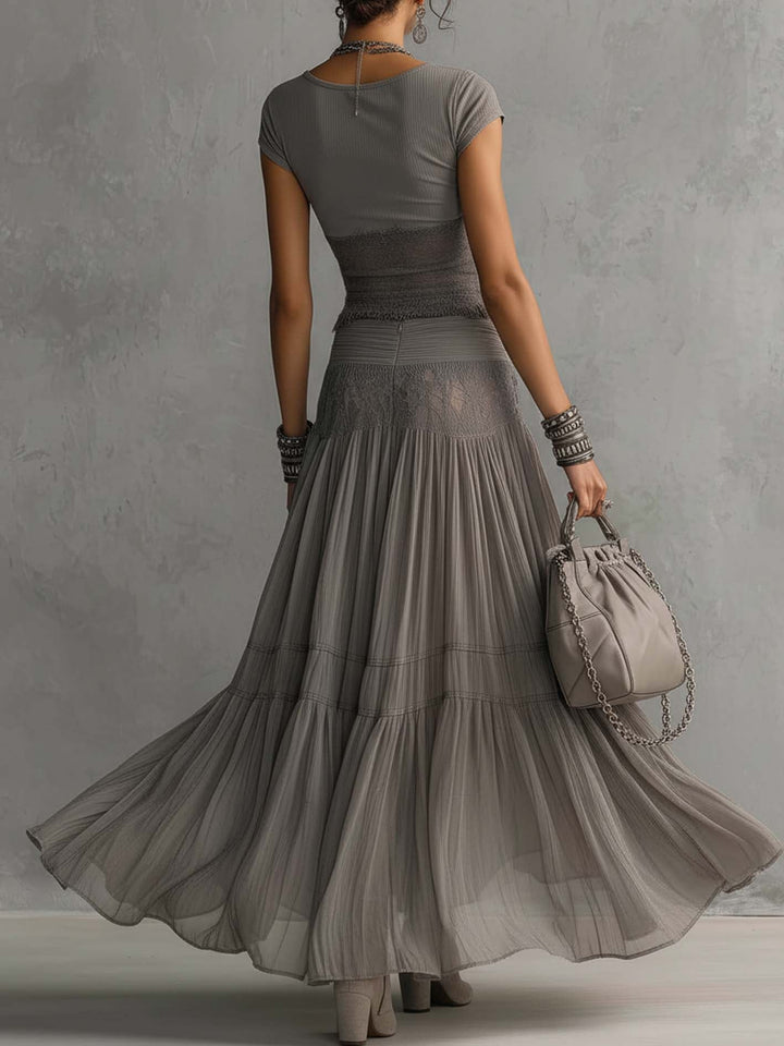 Nimara - Pleated Chiffon Maxi Skirt Set