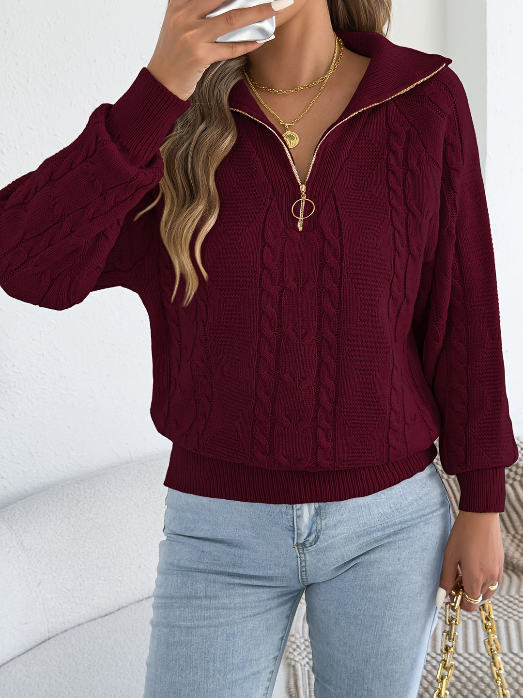 Mevira - Lantern-Sleeve Knit Pullover Sweater