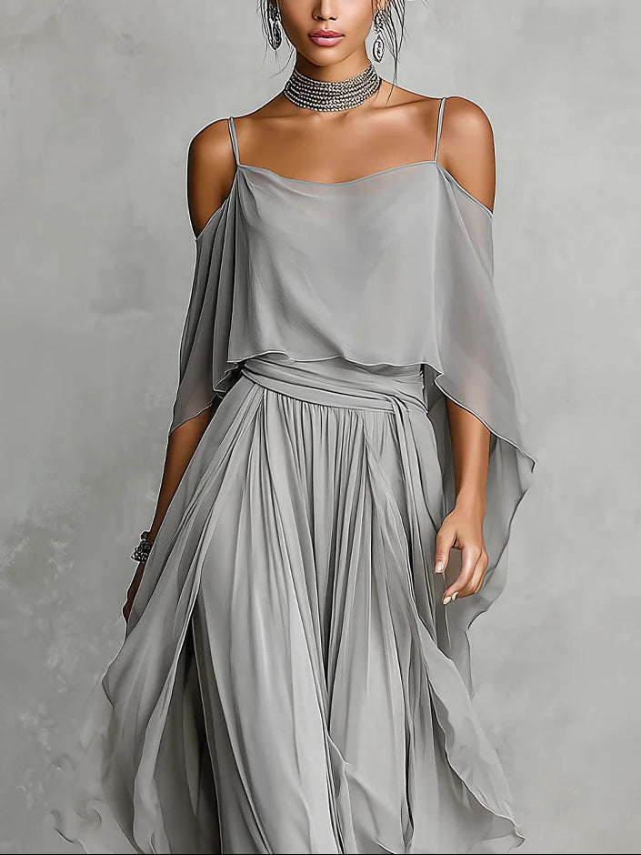 Arlise - Off-Shoulder Chiffon Set