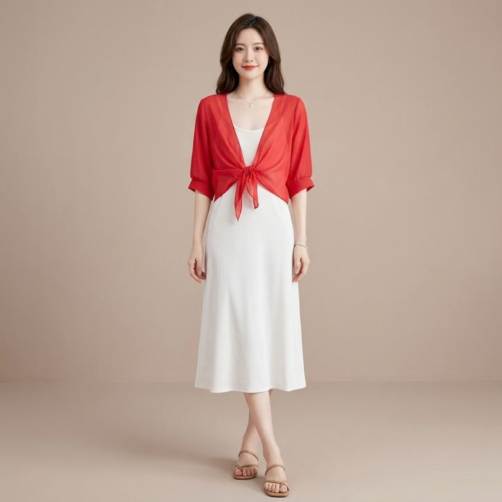 Nevora - Front-Tie Chiffon Bolero