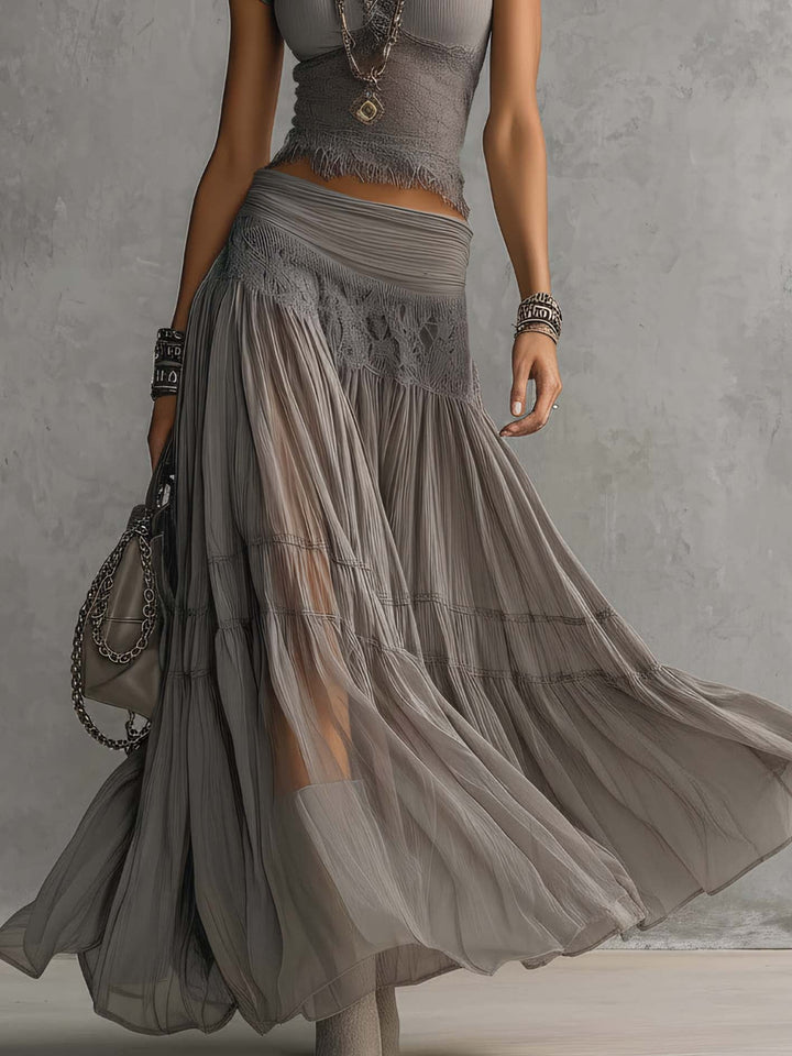 Nimara - Pleated Chiffon Maxi Skirt Set