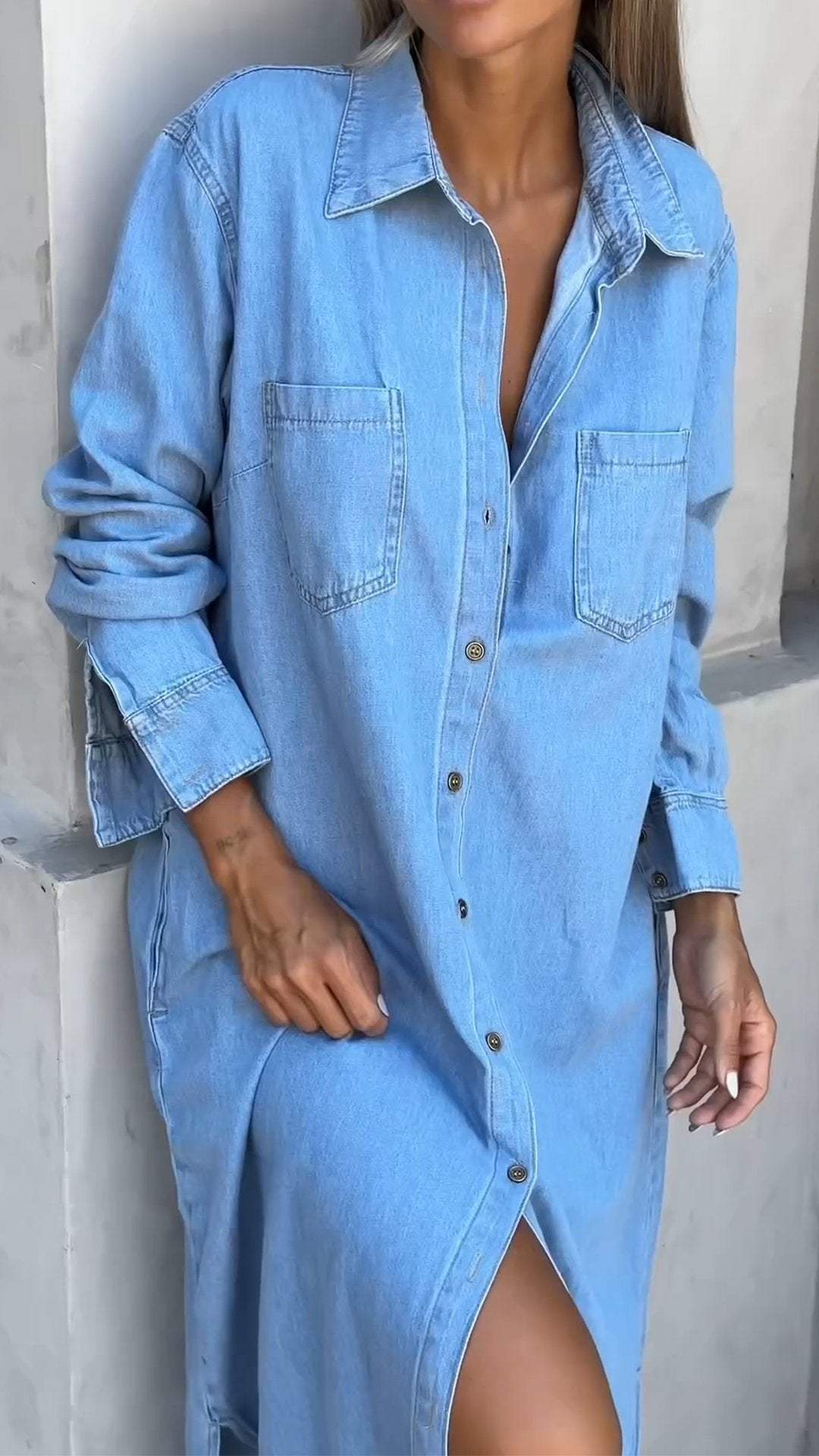 Zarelle - Flap Pocket Denim Dress