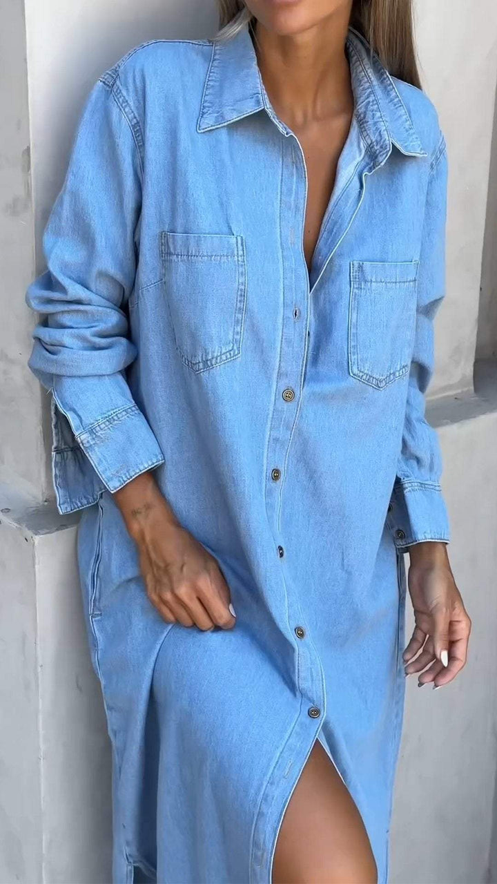 Zarelle - Flap Pocket Denim Dress