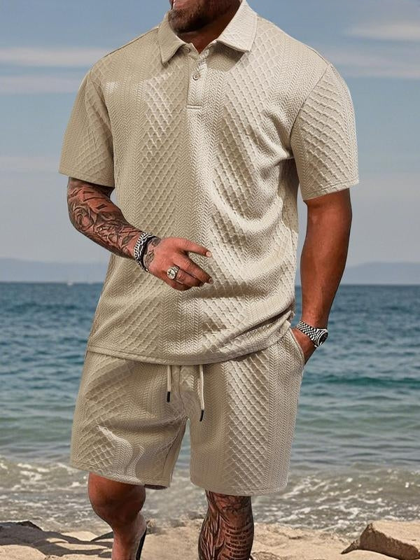 Varlo - Textured Fabric Polo And Shorts Set