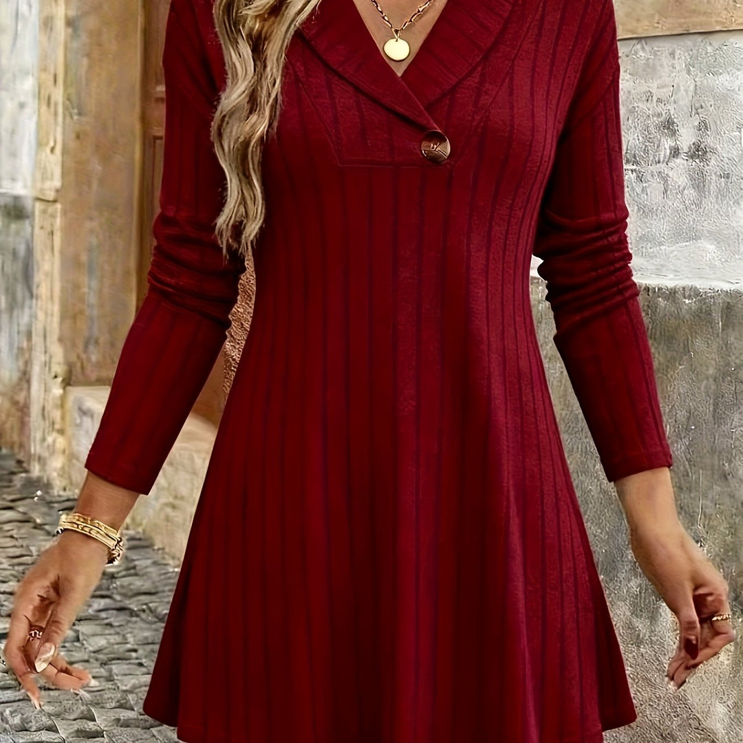 Novira - Lapel V-Neck Rib Knit T-Shirt