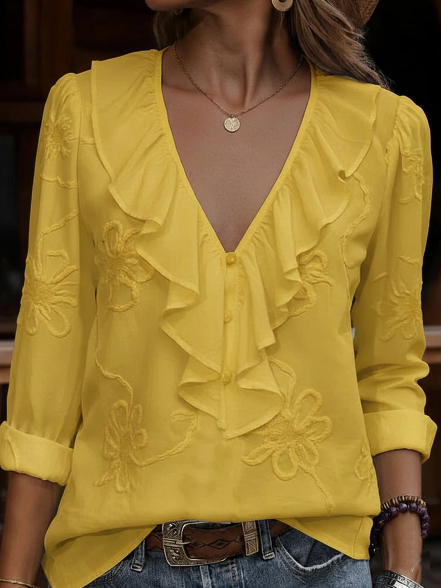 Virela - Embroidered Floral Cotton Shirt