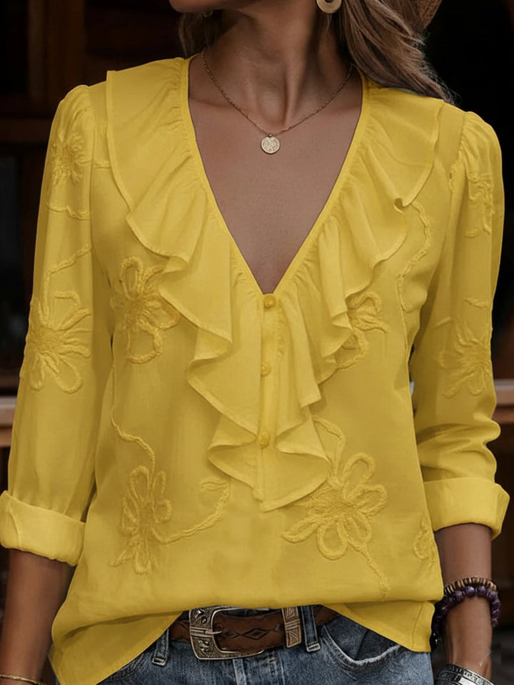 Virela - Embroidered Floral Cotton Shirt