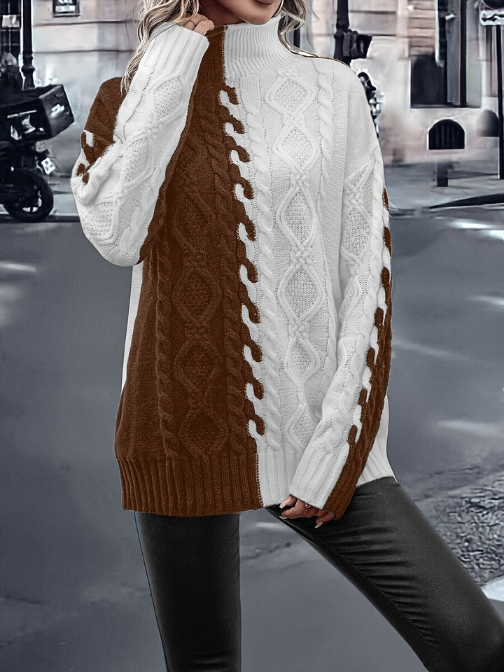 Vesina - High-Neck Cable Knit Sweater