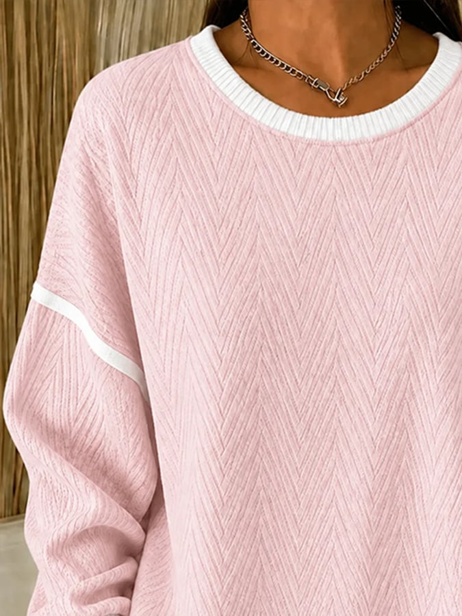 Mevara - Textured Print Cotton Pullover Sweatshirt
