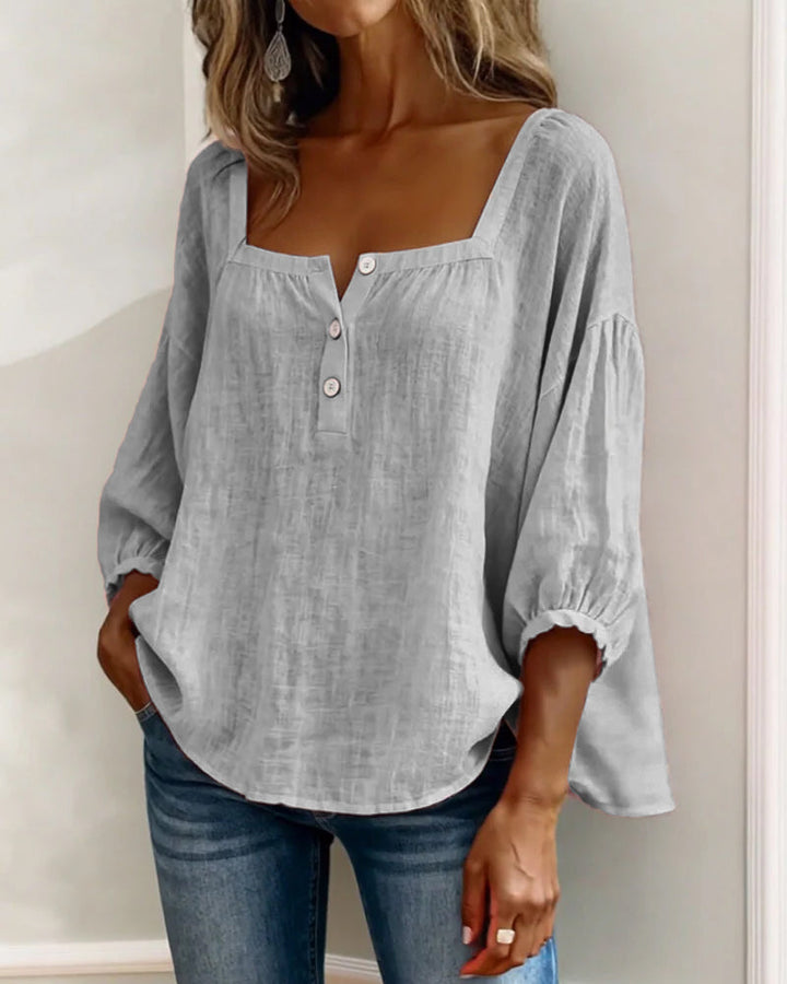 Sivara - Square Neck Cotton-Linen Blouse
