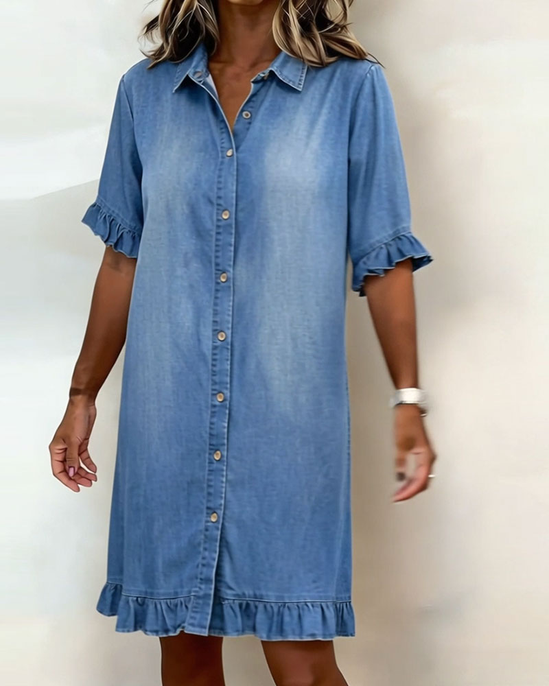 Kiraya - Ruffled Sleeve Denim Dress
