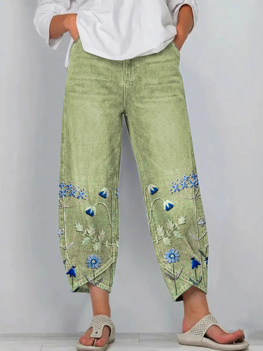 Anvera - Embroidered Cotton Trousers