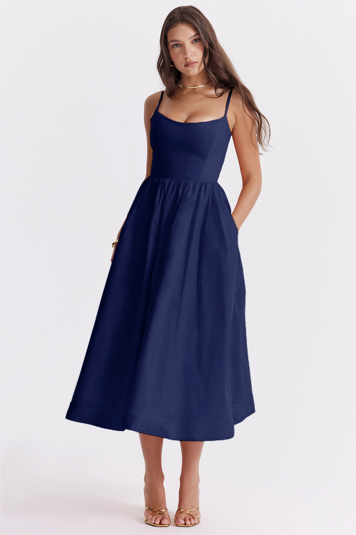Nolara - Corset-Style Woven Midi Dress