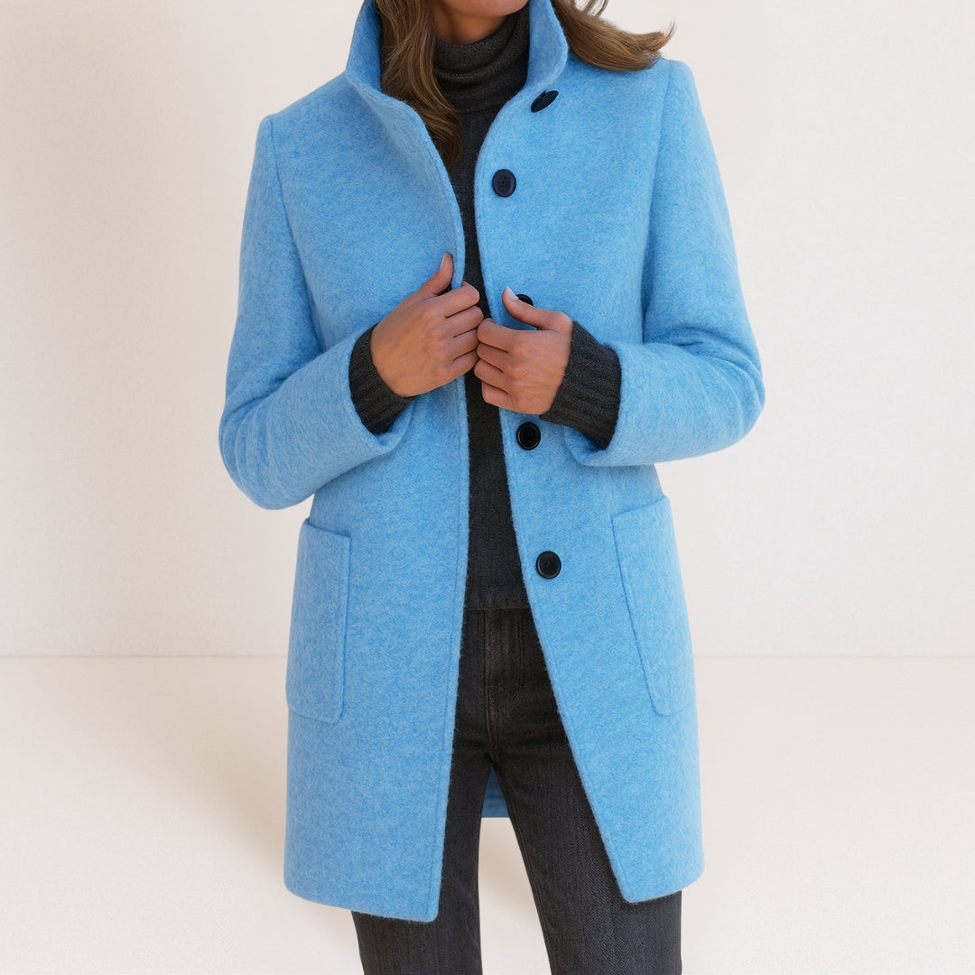 Velora - Stand Collar Wool-Blend Coat