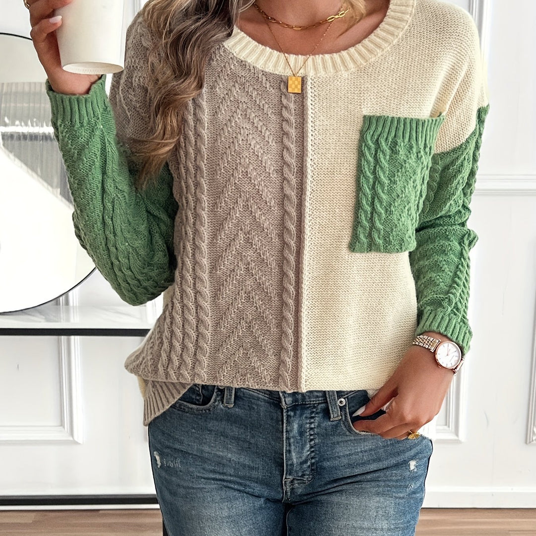 Nireva - Colour-Block Cable Knit Sweater