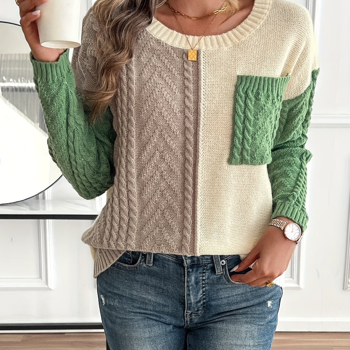 Nireva - Colour-Block Cable Knit Sweater