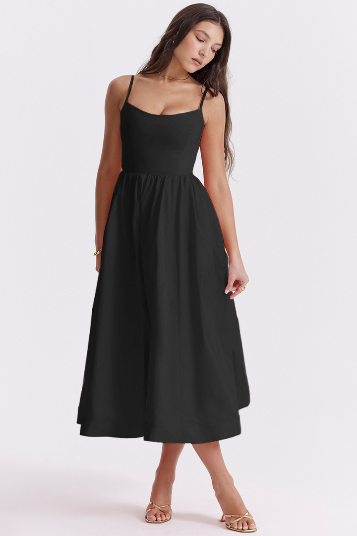 Nolara - Corset-Style Woven Midi Dress