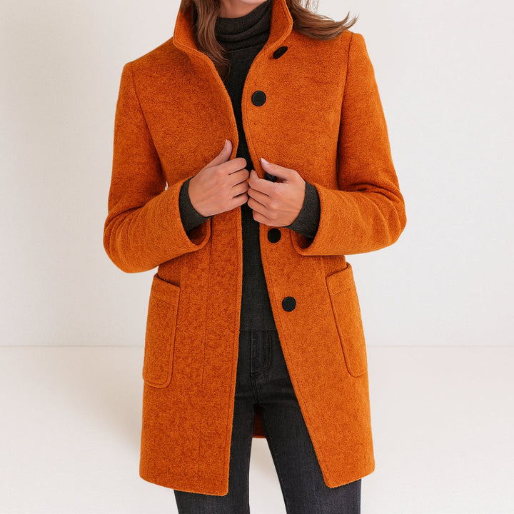 Velora - Stand Collar Wool-Blend Coat