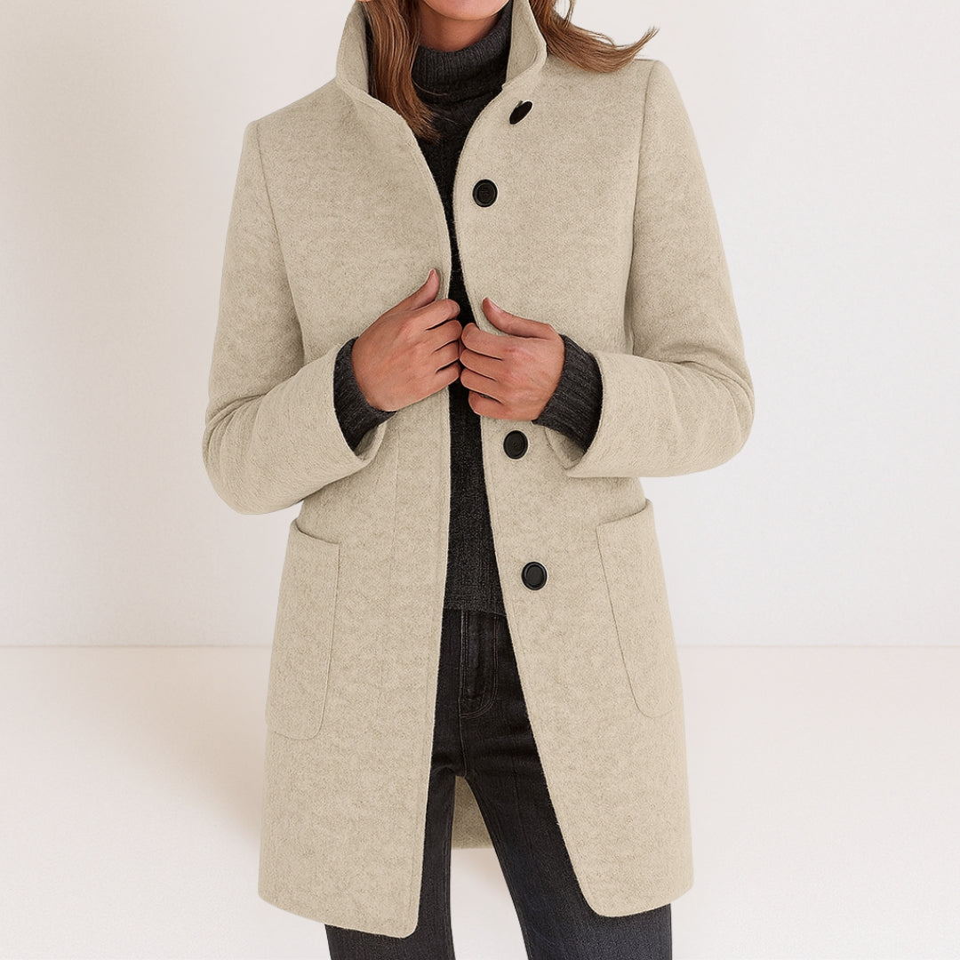Velora - Stand Collar Wool-Blend Coat