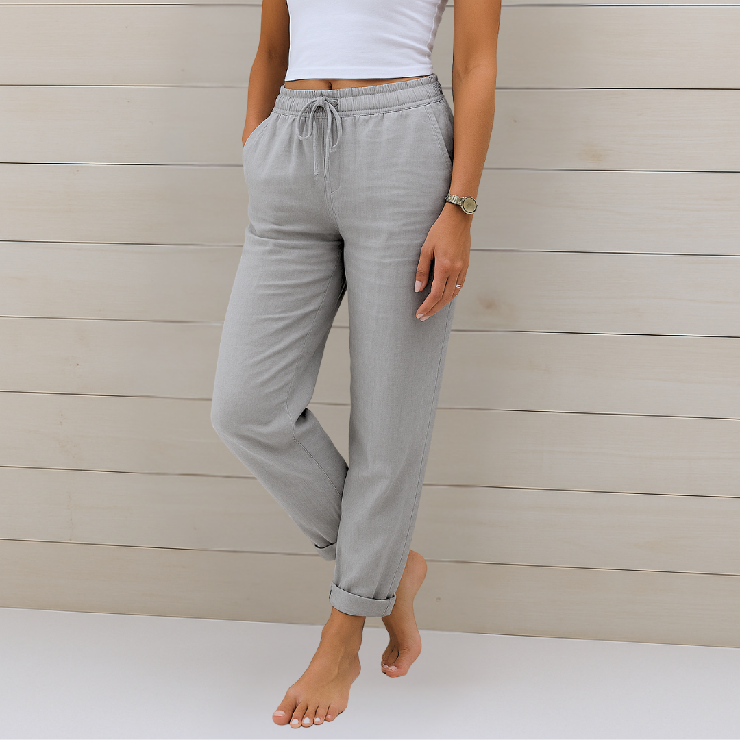 Nivara - Elasticated Waist Linen Trousers