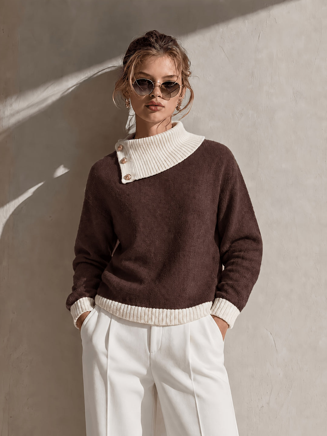 Calira - Asymmetric Neck Knit Sweater