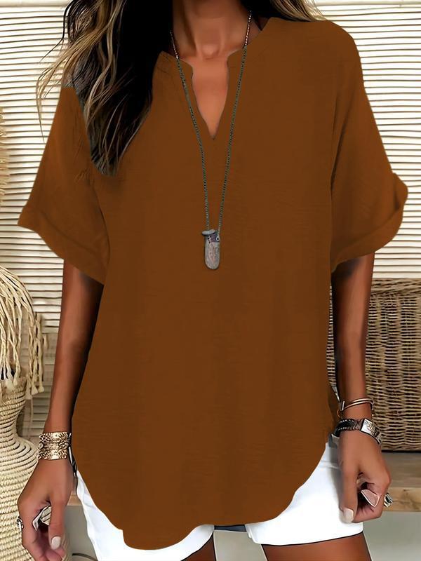 Arlise - Notched-Neck Plain-Weave Blouse