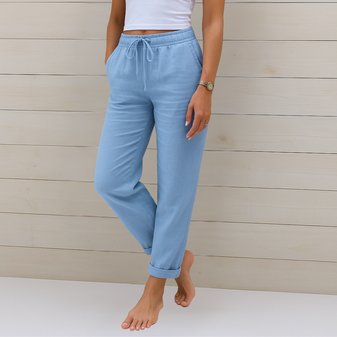 Nivara - Elasticated Waist Linen Trousers