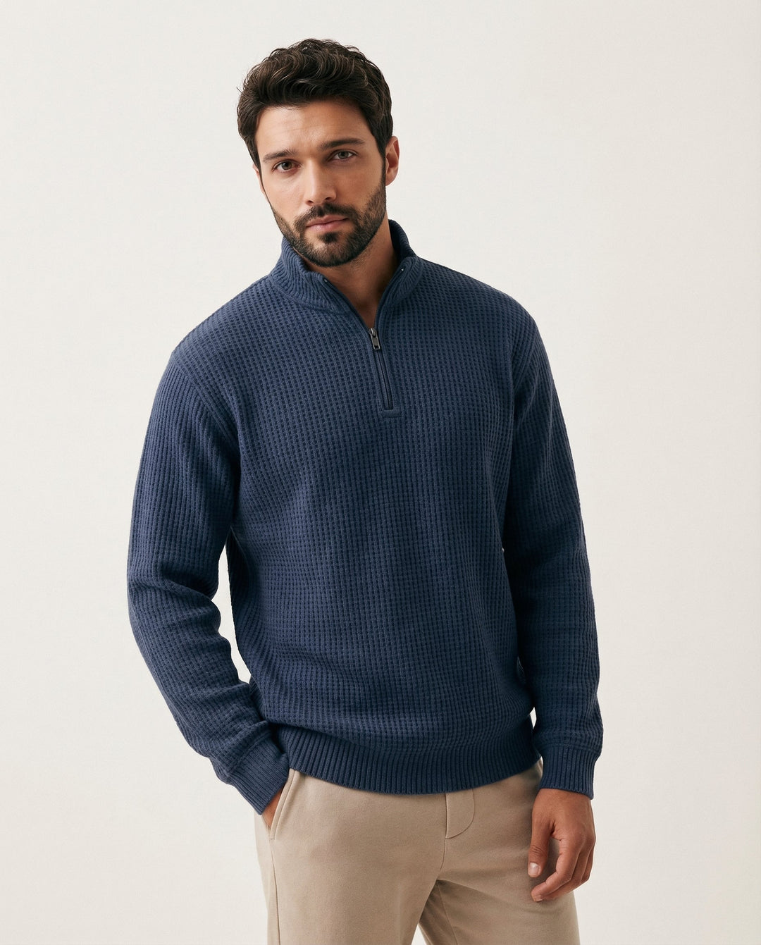 Tevran - Full Zip Structured Knit Sweater