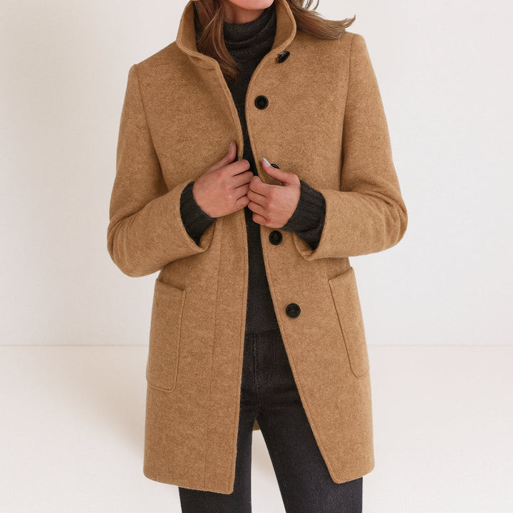 Velora - Stand Collar Wool-Blend Coat