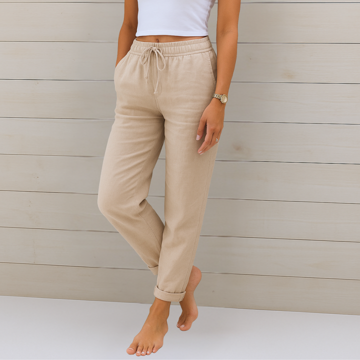 Nivara - Elasticated Waist Linen Trousers