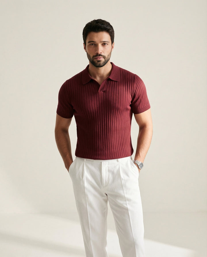 Tyven - Johnny Collar Stretch Knit Polo Shirt