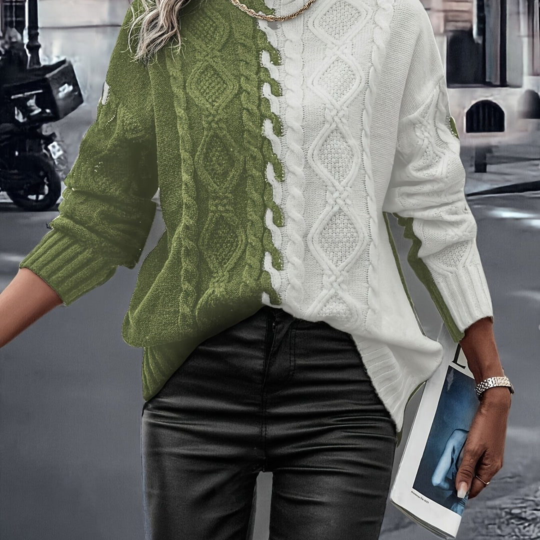 Vesina - High-Neck Cable Knit Sweater