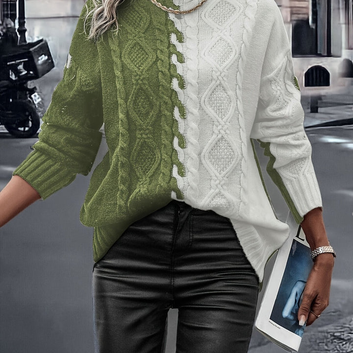 Vesina - High-Neck Cable Knit Sweater