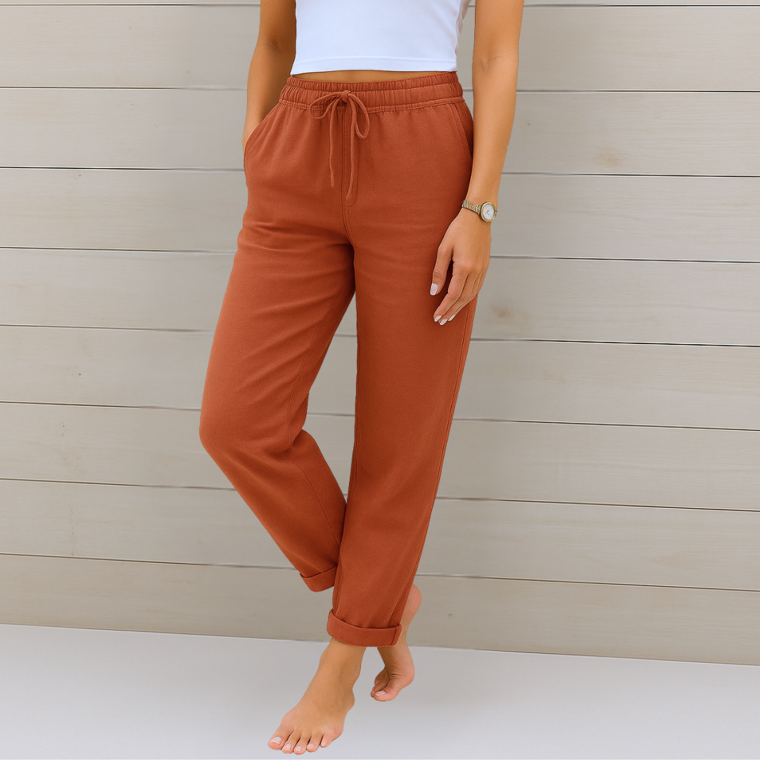 Nivara - Elasticated Waist Linen Trousers