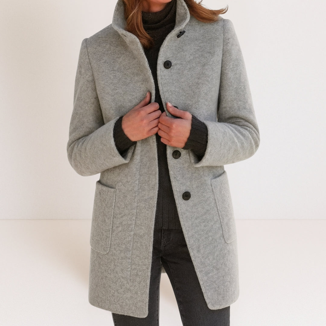 Velora - Stand Collar Wool-Blend Coat