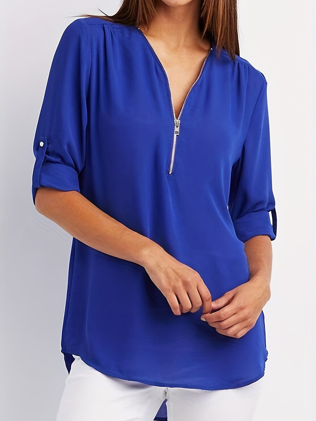 Nivara - Zip V-Neck Woven Blouse