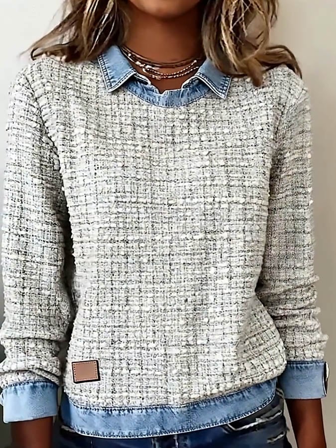Avenya - Patchwork Denim Sweatshirt