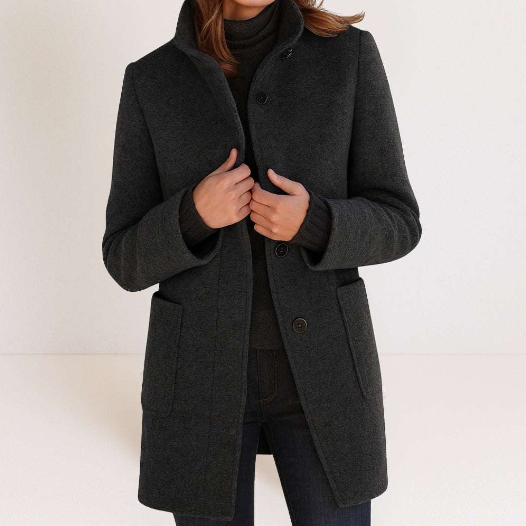 Velora - Stand Collar Wool-Blend Coat