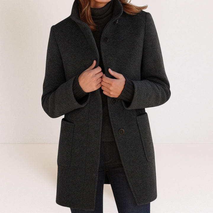 Velora - Stand Collar Wool-Blend Coat