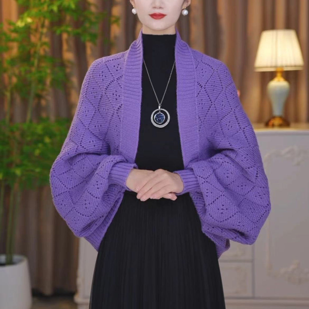 Eryla - Pointelle Knit Shawl Cardigan