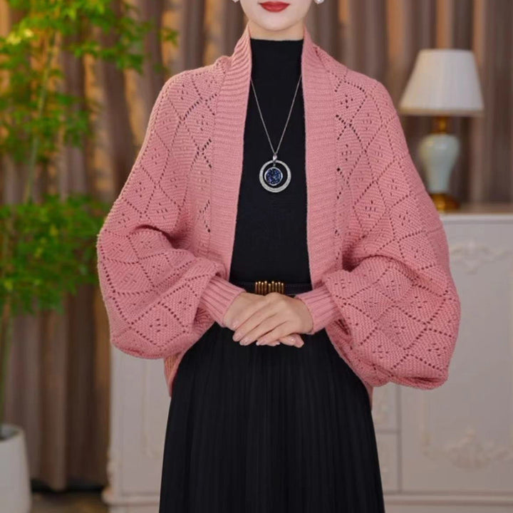 Eryla - Pointelle Knit Shawl Cardigan
