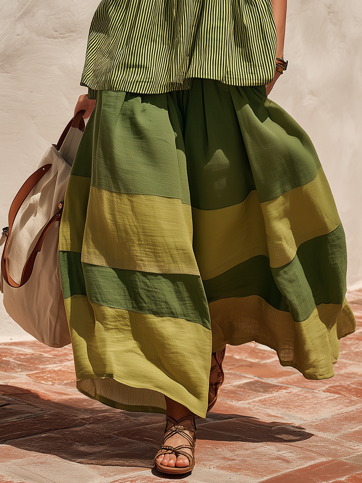Navira - Color-Blocked Cotton-Linen Wide-Leg Pants Set