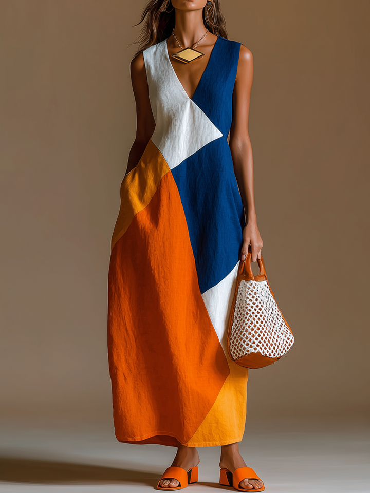 Navira - Colour-Block Patchwork Maxi Dress
